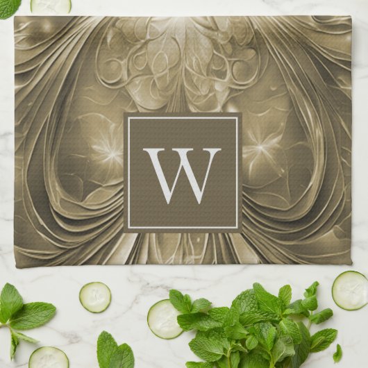 Serviette Monogramme Abstraite Or (Plié)