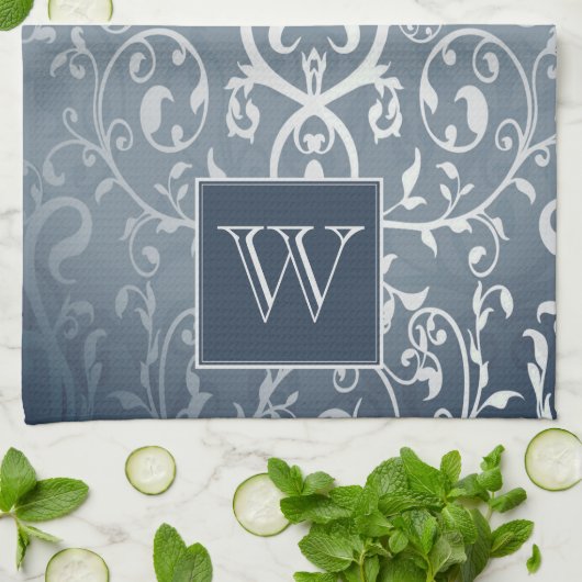 Serviette Monogramme Bleue Élégante (Plié)