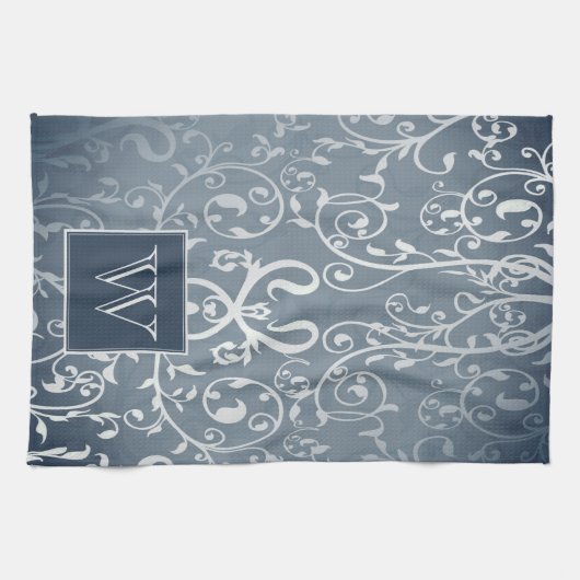Serviette Monogramme Bleue Élégante (Horizontal)