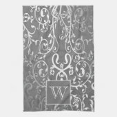 Serviette Monogramme Gris Élégante (Vertical)