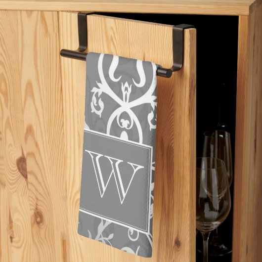 Serviette Monogramme Gris Élégante (Pliage en tiers)