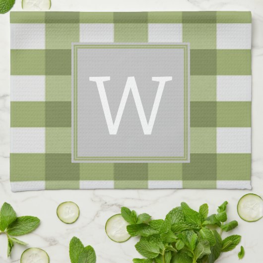 Serviette Monogramme Plaid Buffalo Vert (Plié)