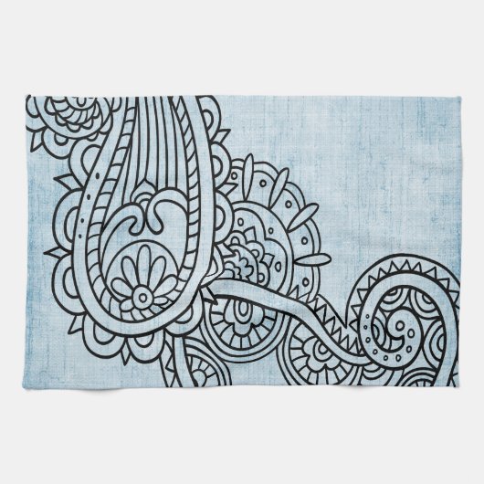 Serviette Motif Mehndi Bleu (Horizontal)