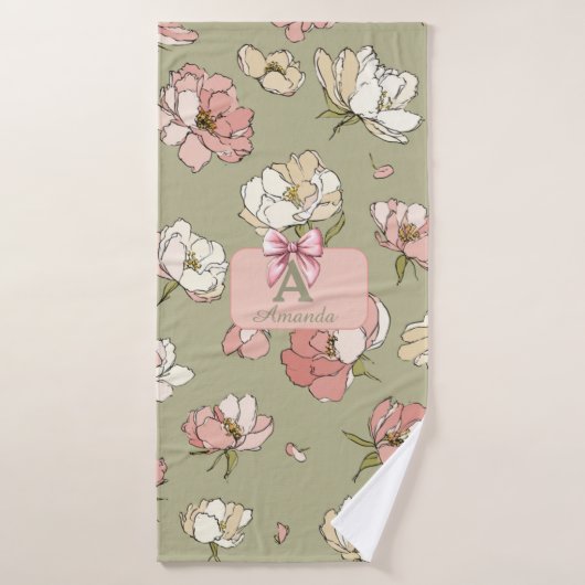 Serviette Motif Peony dessinée à la main (Serviette de bain)