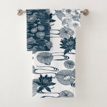 Serviette nénuphar en étang blanc et bleu foncé