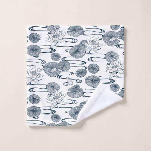 Serviette nénuphar en étang blanc et bleu foncé (Gant de toilette)