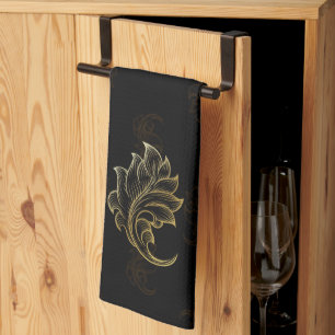 Serviette noire avec un élégant motif de feuille b