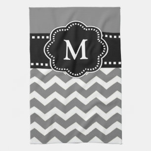 Serviette noire grise de monogramme de Chevron