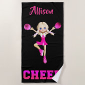 Serviette personnalisée Cheer Beach en rose et noi (Devant)