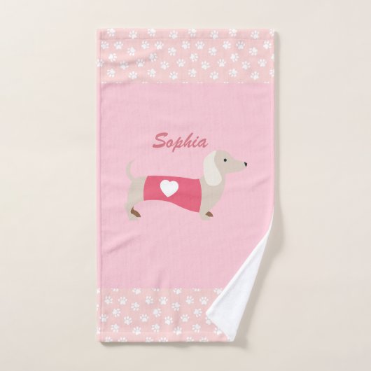Serviette personnalisée Dachshund rose Cadeau (Serviette à main)