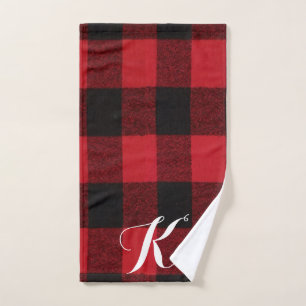 Serviette personnalisée Ours de bison rouge plaid 