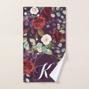 Serviette personnalisée Plum Purple Roses Gold Geo