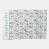 Serviette personnalisée vintage bleu blanc rayures (Horizontal)
