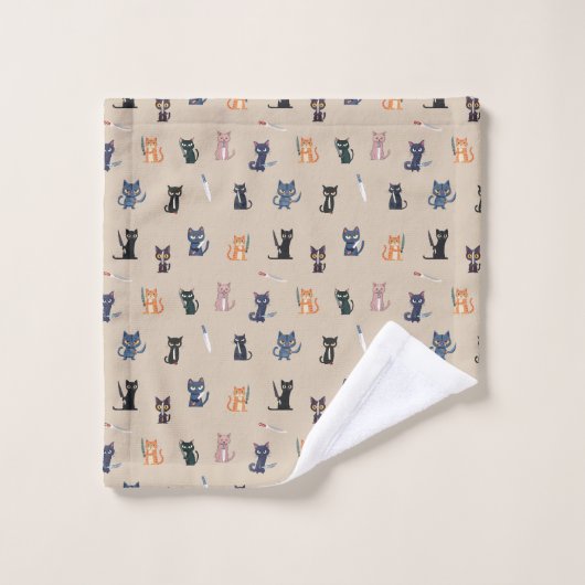 Serviette pour chats et couteaux : Design amusant  (Gant de toilette)