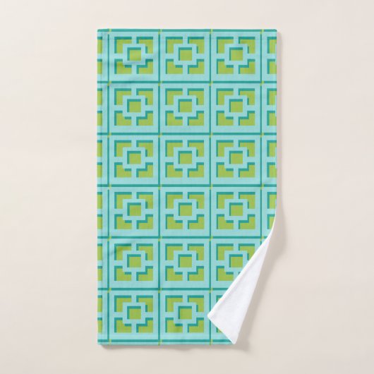 Serviette Retro Turquoise et Vert Trellis (Serviette à main)