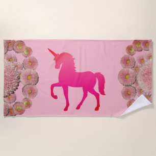 Serviette rose de licorne et de plage de fleurs