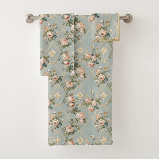 Serviette rose Jardin Jardin Jeu Turquoise Blanc V (En situation)