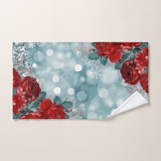 Serviette Roses de Noël & Snowflakes (Serviette à main)
