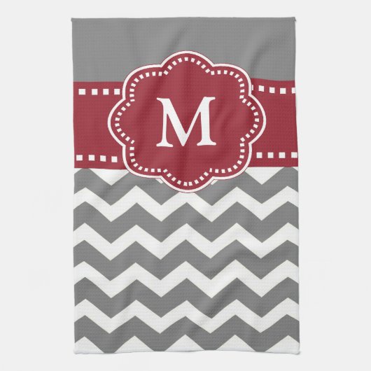 Serviette rouge grise de monogramme de Chevron (Vertical)