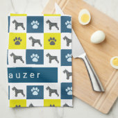 Serviette Schnauzer Chien & Paw Yellow & Blue Grid (Quart Plié)