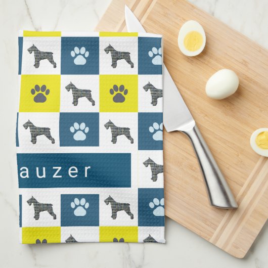 Serviette Schnauzer Chien & Paw Yellow & Blue Grid (Quart Plié)