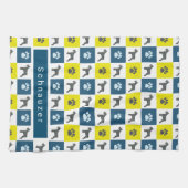 Serviette Schnauzer Chien & Paw Yellow & Blue Grid (Horizontal)