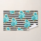 Serviette Set Aqua Blue Floral Black Vert. Rayures (Serviette à main)