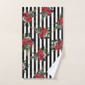 Serviette Set Rouge Gris Floral Noir Vert. Rayures (Serviette à main)
