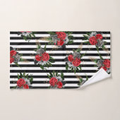 Serviette Set Rouge Gris Floral Noir Vert. Rayures (Serviette à main)