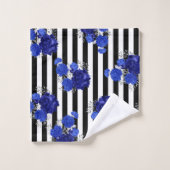 Serviette Set Royal Blue Floral Black Vert. Rayure (Gant de toilette)