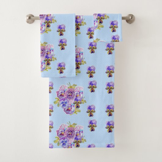 Serviette Shabby Chic Blue Pansy Floral Polka Dot (En situation)