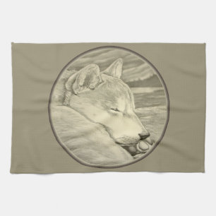 Serviette Shiba Inu Amoureux des chiens Art Tea Se