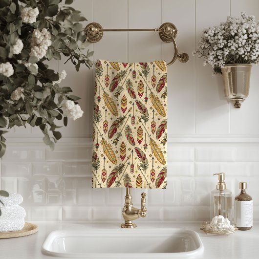 Serviette Tribale Rustique Flèches et Motif de Plu