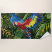 Serviette Tropical Macaw Beach colorée (Devant)