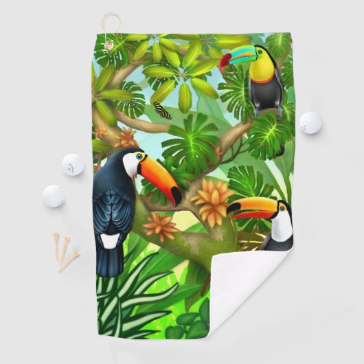 Serviette tropicale de golf de toucans de jungle (En situation)