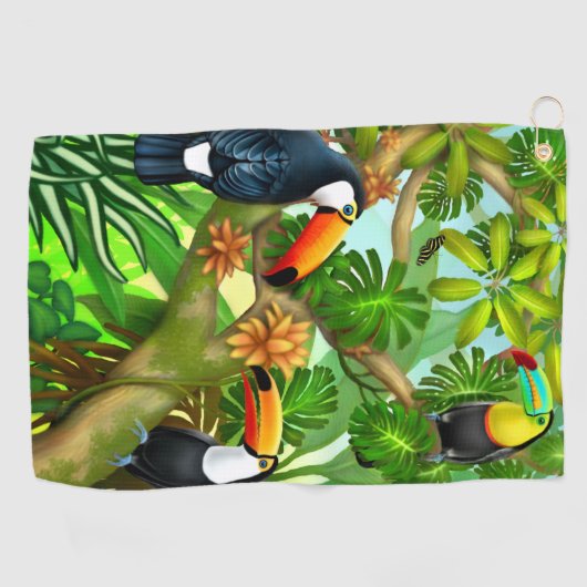 Serviette tropicale de golf de toucans de jungle (Horizontal)