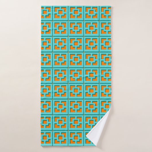 Serviette Turquoise rétro et Trellis orange (Serviette de bain)
