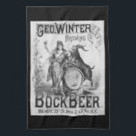 Serviette vintage Bock Beer Bar<br><div class="desc">Il s'agit d'une affiche de charme produite par la George Winter Brewing Co. vers 1900 pour promouvoir Bock Beer, de la collection historique de la Bibliothèque du Congrès. Image numériquement réparée, avec la description suivante : Affiche montrant Columbia levant un verre de bière, posée avec un keg et un billy,...</div>