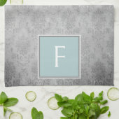 Serviette Vintage turquoise Damask Monogram (Plié)