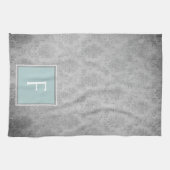 Serviette Vintage turquoise Damask Monogram (Horizontal)