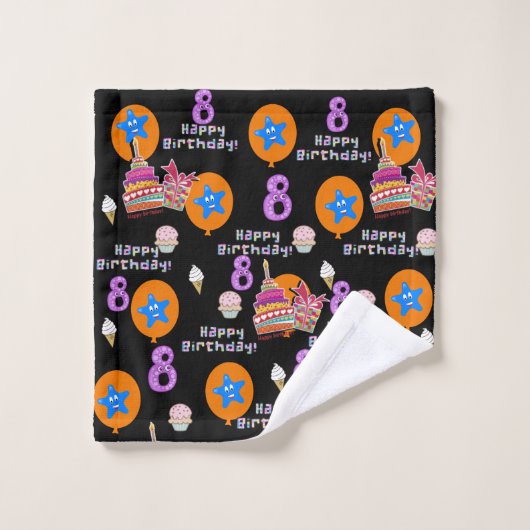 Serviettes, #8 Joyeux 8e anniversaire (Gant de toilette)