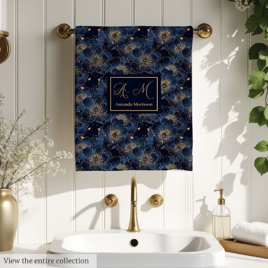 Serviettes à monogramme Navy Gold, cadeau de maria