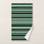 Serviettes à rayures modernes en noir et vert Sage (Serviette à main)
