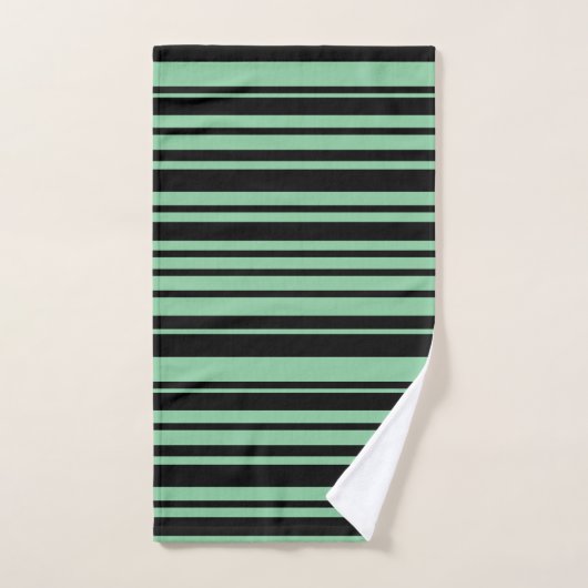 Serviettes à rayures modernes en noir et vert Sage (Serviette à main)