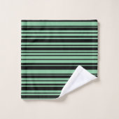 Serviettes à rayures modernes en noir et vert Sage (Gant de toilette)
