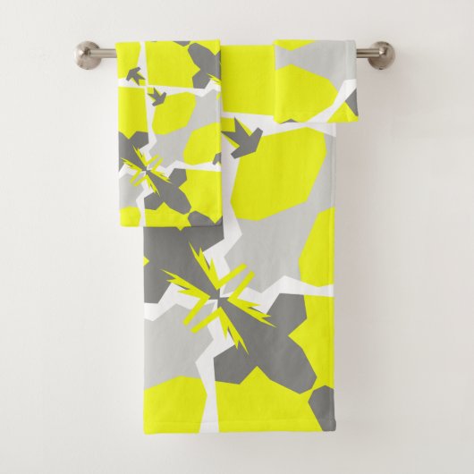 Serviettes de bain Abstrait gris jaune (En situation)