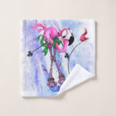 Serviettes de bain amusantes avec skieur Flamant r (Gant de toilette)