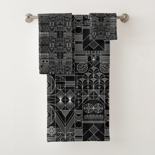 Serviettes de bain Art Déco noir et blanc (En situation)