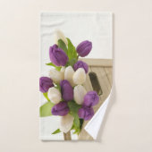 Serviettes de bain aux tulipes violettes et blanch (Serviette à main)