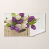 Serviettes de bain aux tulipes violettes et blanch (Serviette à main)